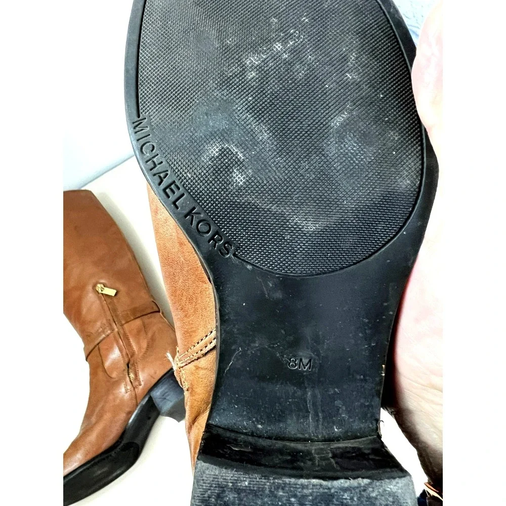 Michael Kors Hamilton Tall riding Boots Caramel Leather Padlock Logo‎ 1/4 Zip, 8
